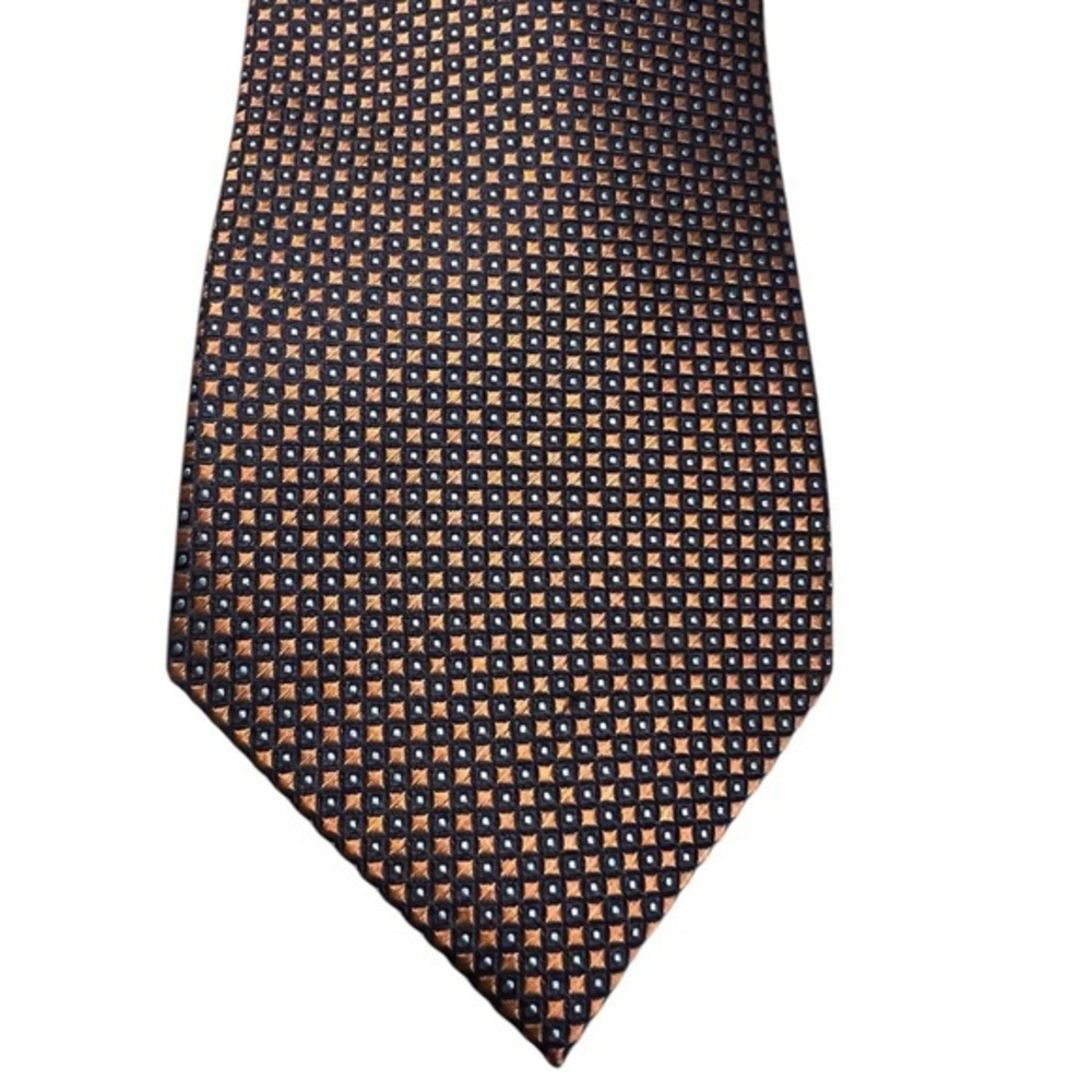 TASSO ELBA tiny geometric pattern quality silk tie, blue,with orange, 3.4” wide